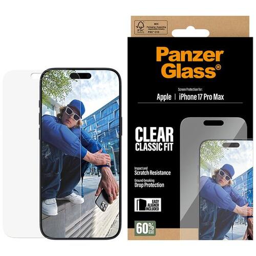 Skærmbeskytter til iPhone 17 Pro Max 6,9" – PanzerGlass, Classic Fit med EasyAligner