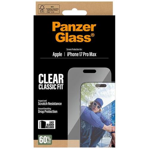 Skærmbeskytter til iPhone 17 Pro Max 6,9" – PanzerGlass, Classic Fit med EasyAligner