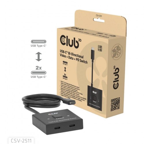 USB-C switch med 8K60Hz og 100W - Club 3D