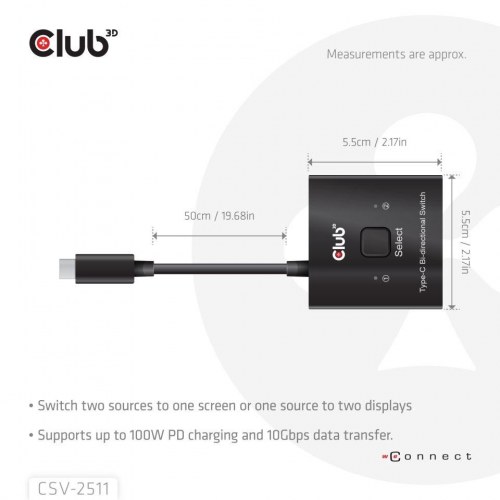 USB-C switch med 8K60Hz og 100W - Club 3D