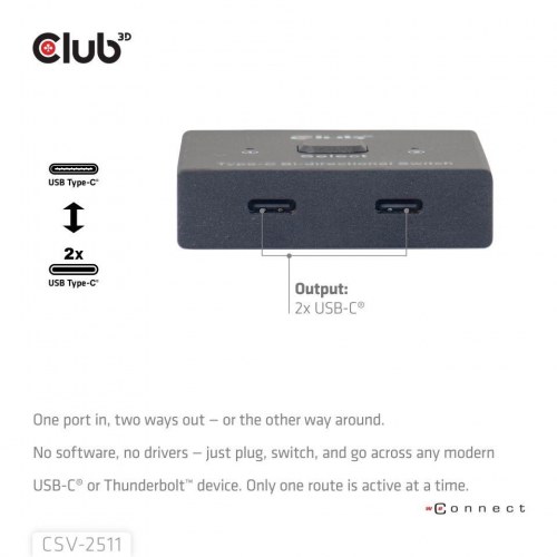 USB-C switch med 8K60Hz og 100W - Club 3D