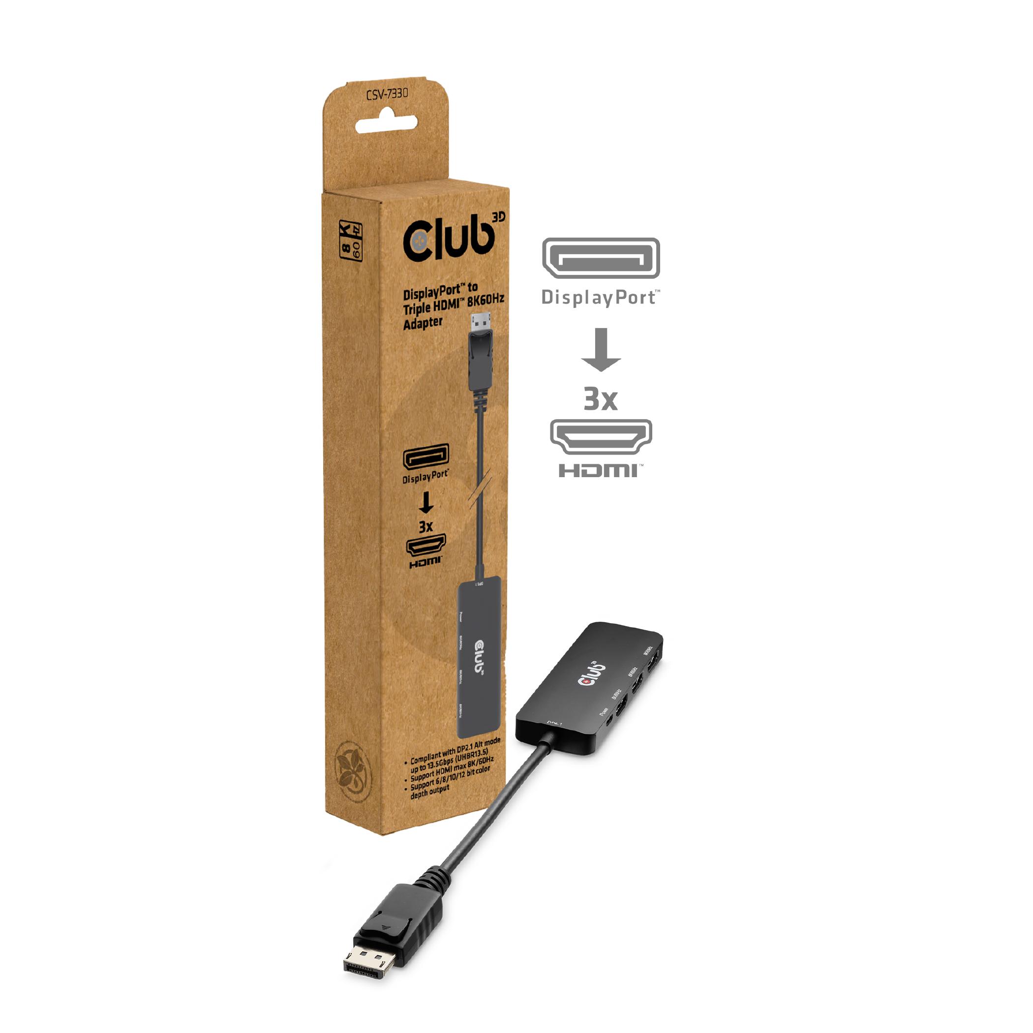 DisplayPort til 3x HDMI adapter – CLUB3D CSV-7330 billede