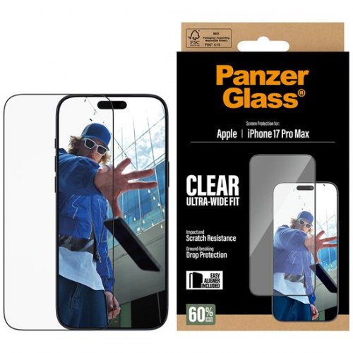 Skærmbeskyttelse til iPhone 17 Pro Max 6,9" – PanzerGlass, Ultra?Wide Fit med EasyAligner