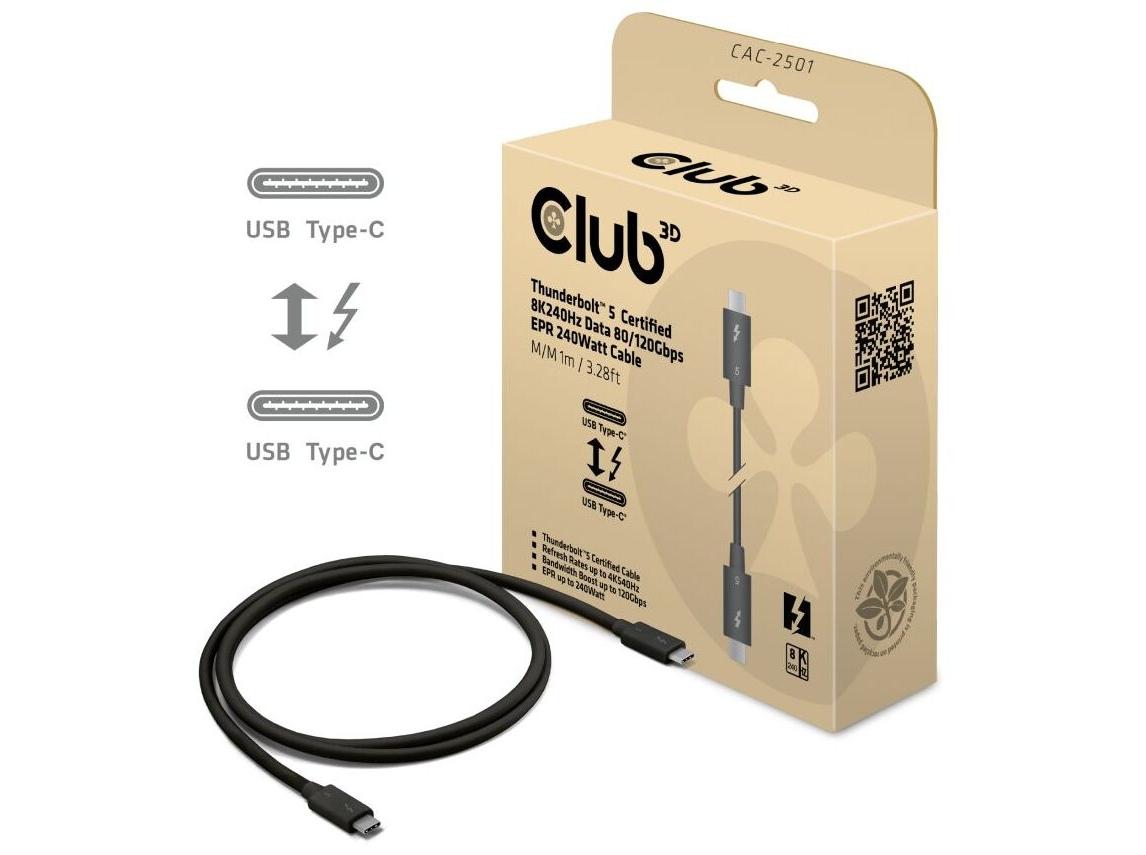 USB-C kabel Thunderbolt 5 1 m – Club 3D (sort) billede