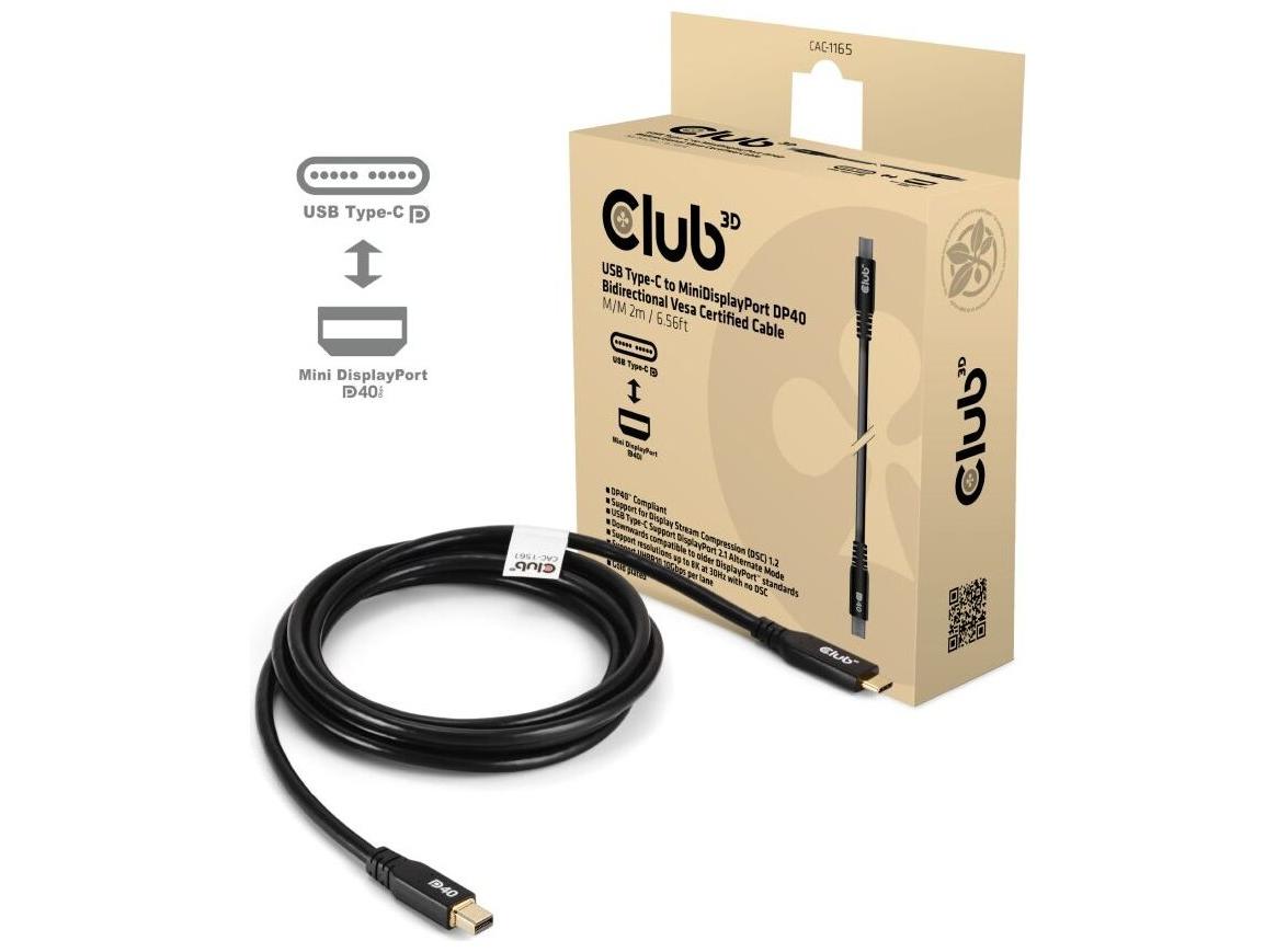 USB-C til Mini DisplayPort kabel 2 m - Club 3D DP40 (sort) billede
