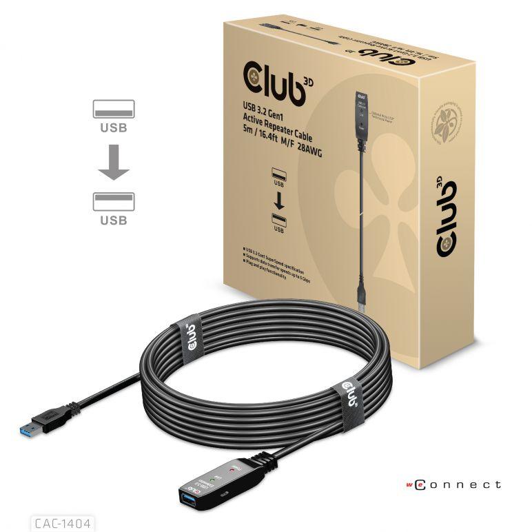 USB forlængerkabel - Club 3D USB-A 3.2 Gen1 aktiv 5 m (sort) billede