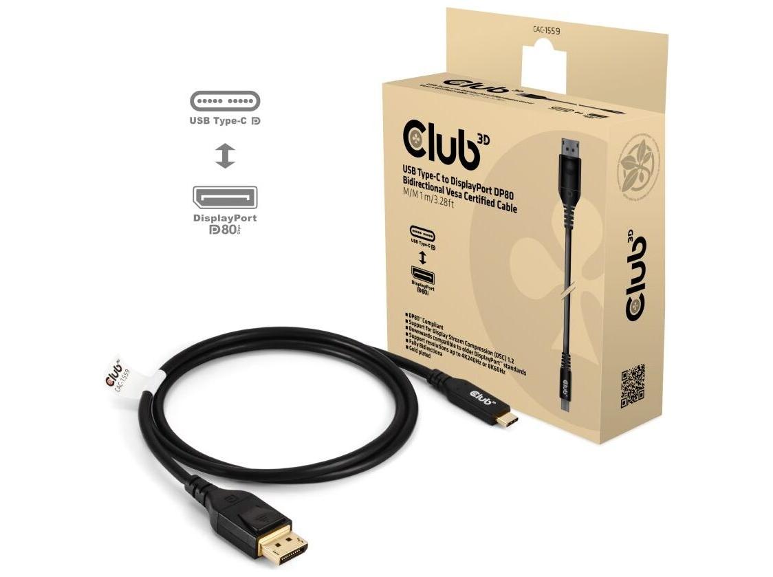 USB-C til DisplayPort kabel 1 m - Club 3D DP80 2.1, sort billede