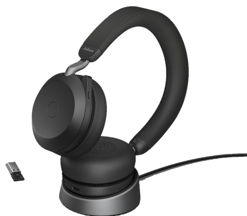 Trådløst headset Jabra Evolve2 75 med opladningsstander - sort billede