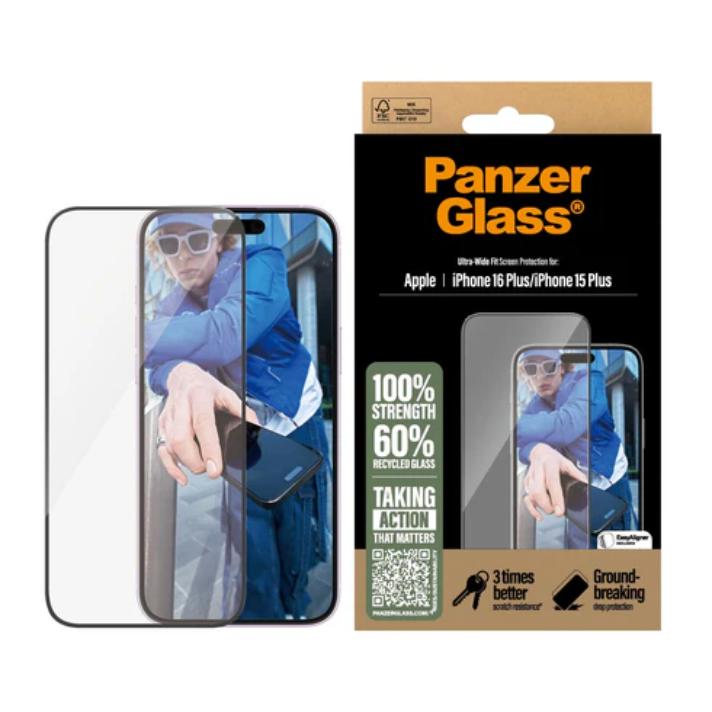 Skærmbeskyttelse PanzerGlass til iPhone 16 Plus/15 Plus – Ultra-Wide Fit