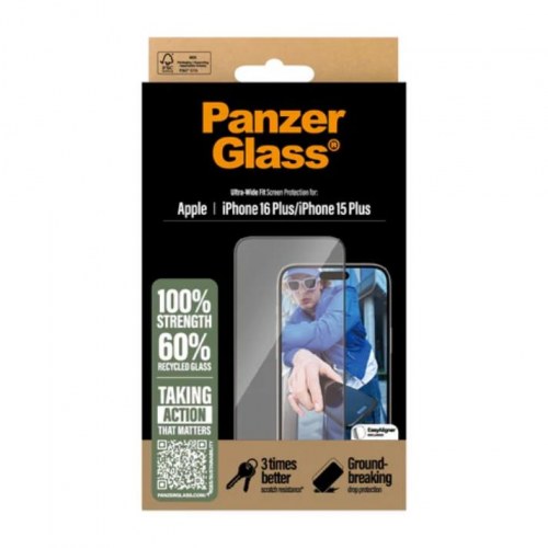 Skærmbeskyttelse PanzerGlass til iPhone 16 Plus/15 Plus – Ultra-Wide Fit