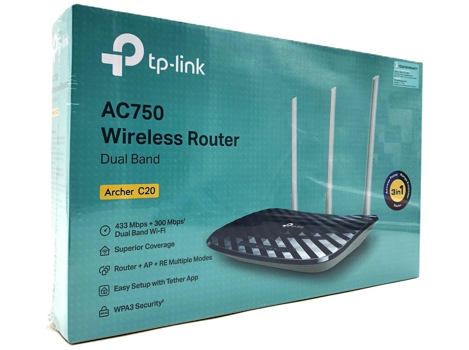 Trådløs router TP-Link Archer C20 AC750 Dual Band (4 porte) billede