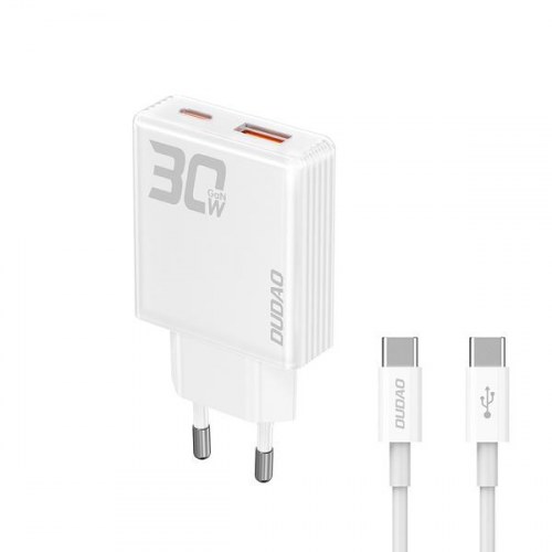 Oplader 30W GaN med USB-C + USB-A – Dudao A30EU inkl. USB-C til USB-C kabel