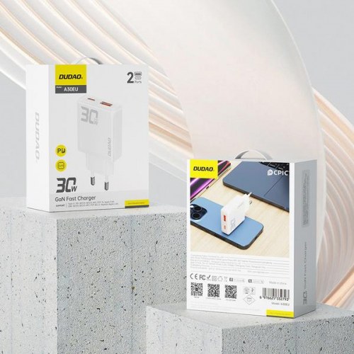 Oplader 30W GaN med USB-C + USB-A – Dudao A30EU inkl. USB-C til USB-C kabel