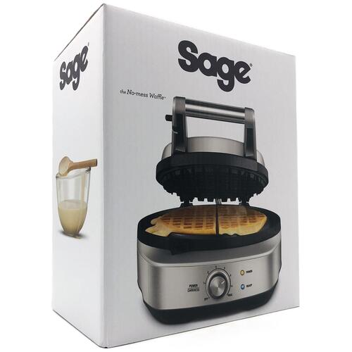 Vaffeljern Sage No‑mess Waffle – børstet rustfrit stål, 900 W