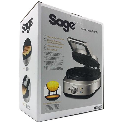 Vaffeljern Sage No‑mess Waffle – børstet rustfrit stål, 900 W