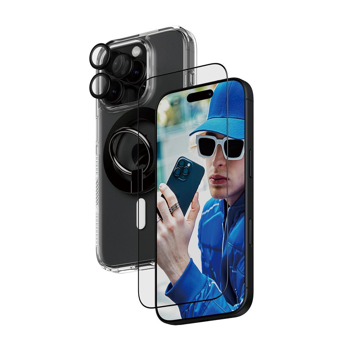 PanzerGlass ® 4-i-1 Beskyttelsespakke iPhone 16 Pro, Apple, Apple - iPhone 16 Pro, Tør påføring, Ridseresistent, Stødresistent, Transparent, 1 stk