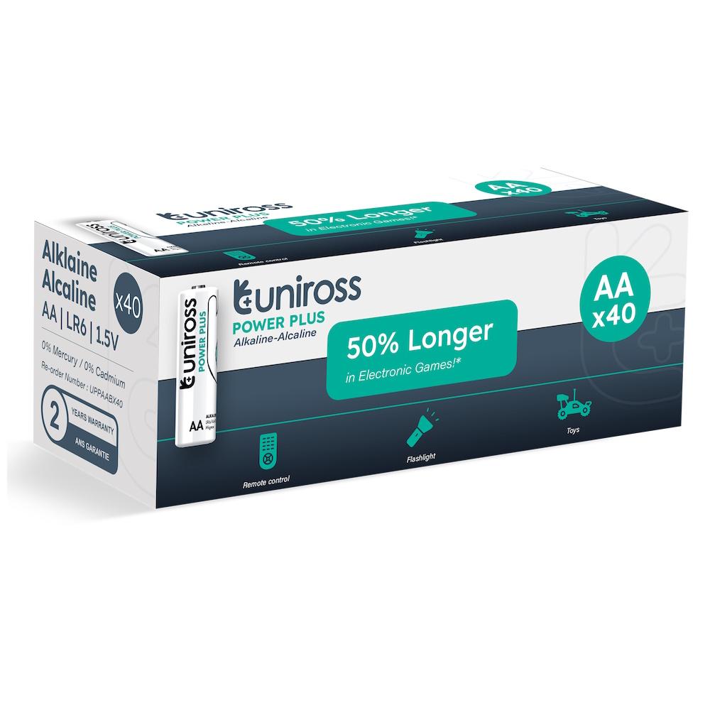 Uniross Power Plus AA / LR6 Standardbatterier 2700mAh, 40 stk.