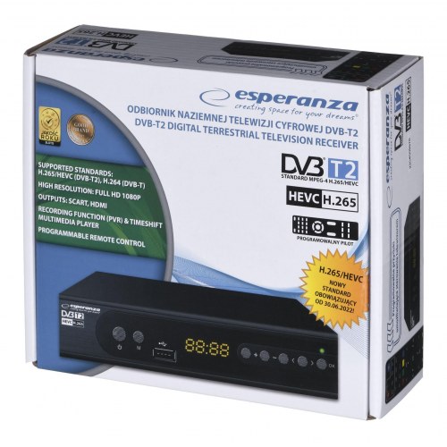 DVB-T2 set-top boks – Esperanza EV106P, sort