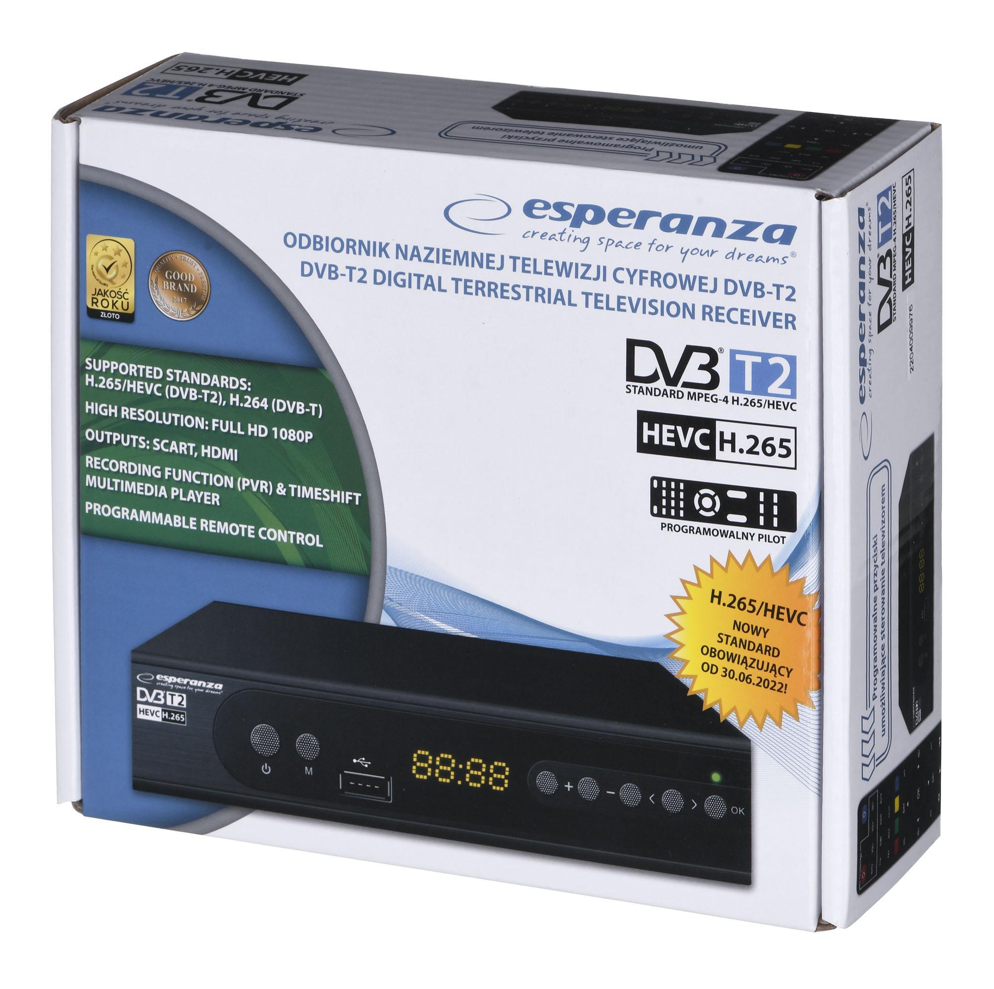 DVB-T2 set-top boks – Esperanza EV106P, sort