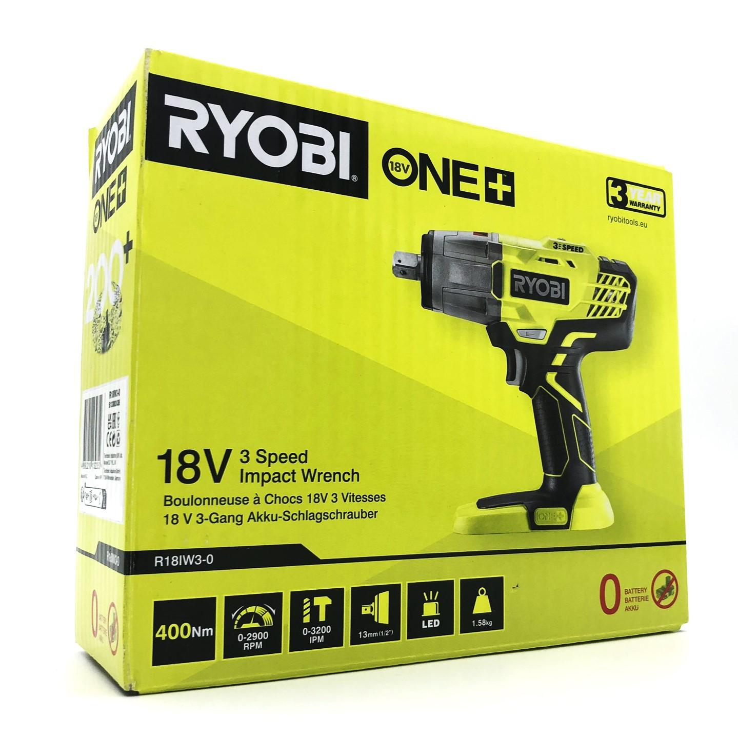 Slagnøgle 18V Ryobi One+ R18IW3-0 - 3 hastigheder, 1/4" hex & 1/2" firkant - uden batteri billede