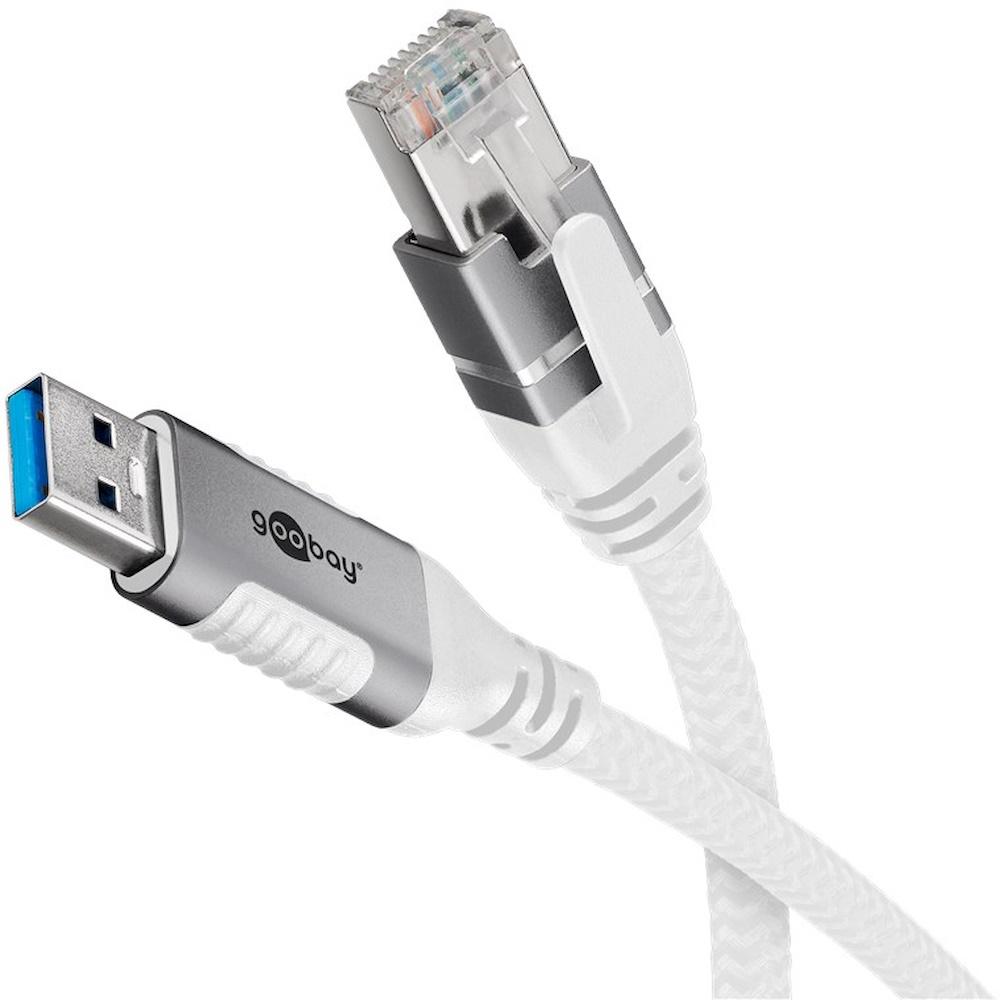 USB netværksadapter Goobay USB 3.0 til RJ45, 5 m, Cat6, 1 Gbit/s, hvid billede