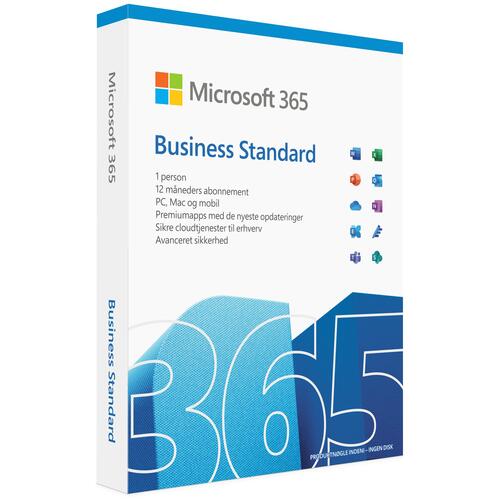 Kontorsoftware Microsoft 365 Business Standard – licensabonnement 1 år, 1 bruger (op til 5 enheder)