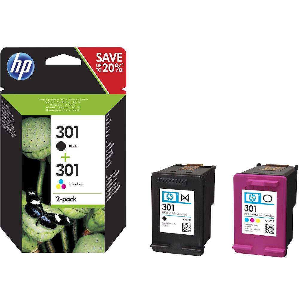 Blækpatroner HP 301 sort + trefarvet (cyan, magenta, gul) - 2-pak
