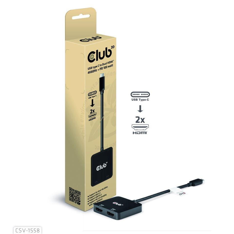USB-C adapter til 2x HDMI 4K60 - Club3D (sort) billede
