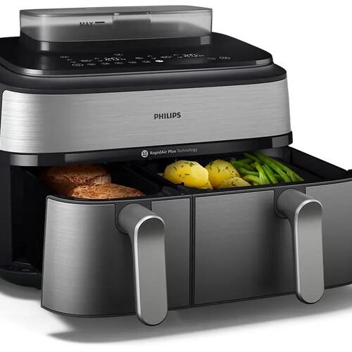 Airfryer med dobbelt kurv – Philips 5000 Series NA555, 9 l, 2.750 W, sølv