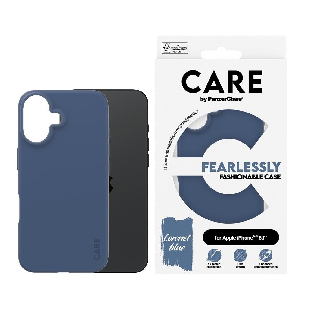 CARE by PanzerGlass - Bagsidecover til mobiltelefon - termoplastisk polyuretan (TPU), silikonebelægning - koronet blå - for Apple iPhone 16