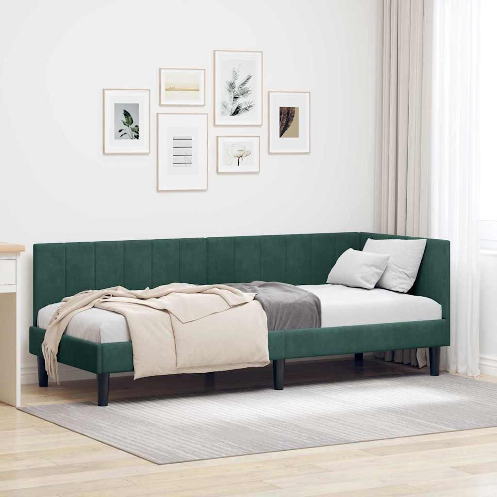 Hjørnesengramme med hovedgærde Mørkegrøn 80 x 200 cm Fløjl
