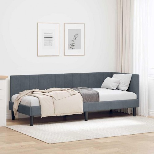 Hjørnesengramme i mørkegrå fløjl 80 x 200 cm
