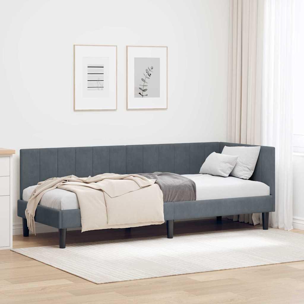 Hjørnesengramme med hovedgærde Mørkegrå 80 x 200 cm Fløjl