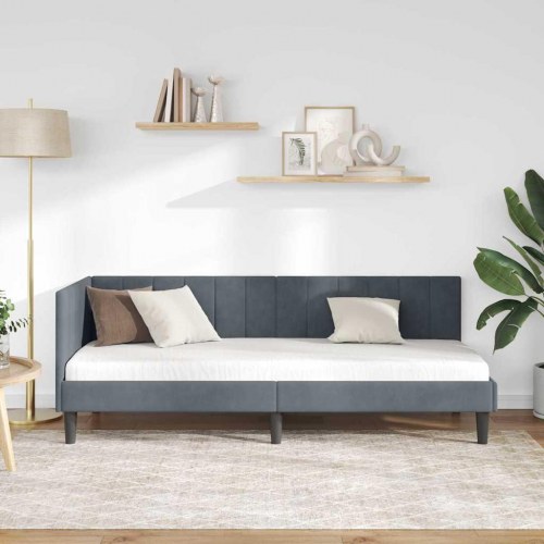 Hjørnesengramme i mørkegrå fløjl 80 x 200 cm