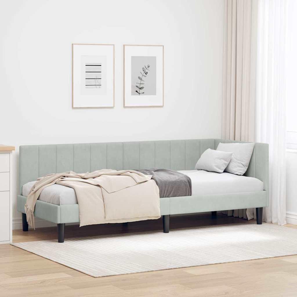 Hjørnesengramme med hovedgærde Lysegrå 80 x 200 cm Fløjl