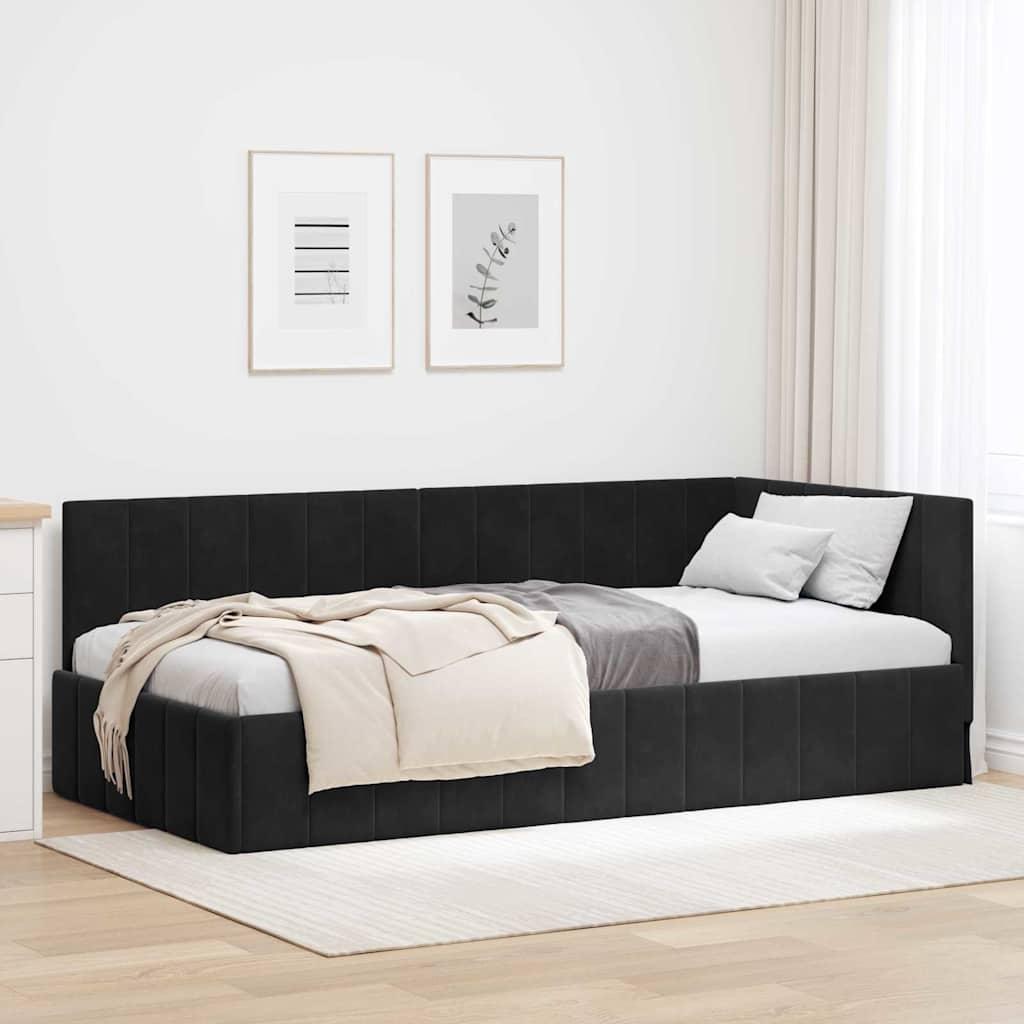 Hjørnesengramme med hovedgærde - sort fløjl, 100 × 200 cm