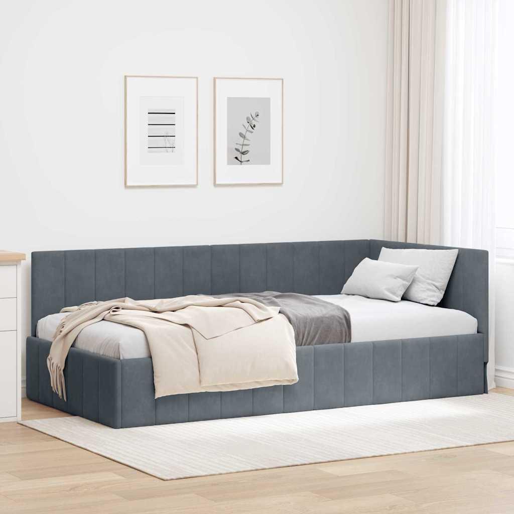 Hjørnesengramme med hovedgærde Mørkegrå 100 x 200 cm Fløjl