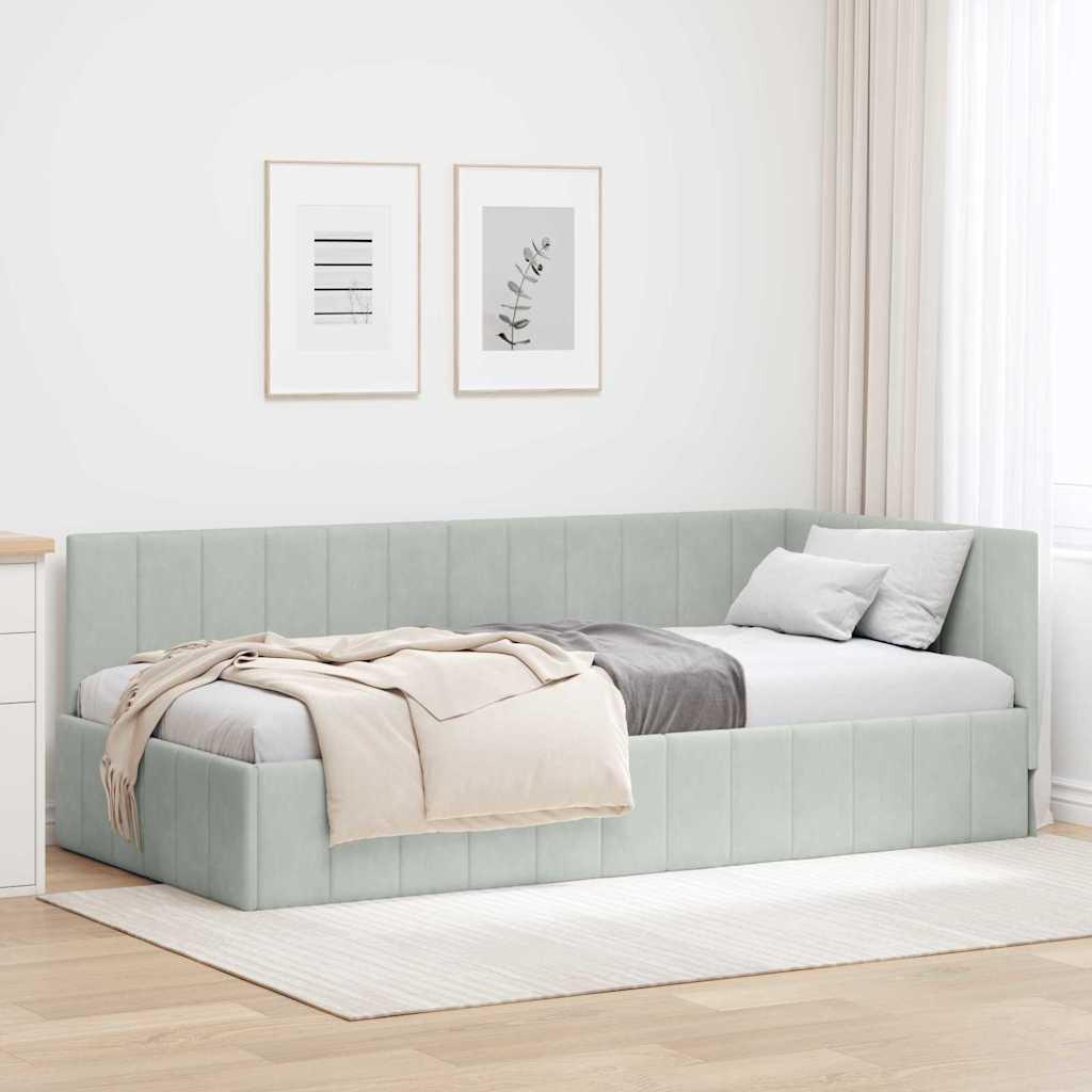 Hjørnesengramme med hovedgærde Lysegrå 100 x 200 cm Fløjl