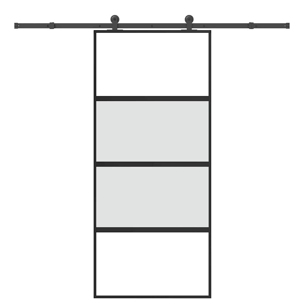 Skydedør med hardwaresæt 90x205 cm hærdet glas og aluminium