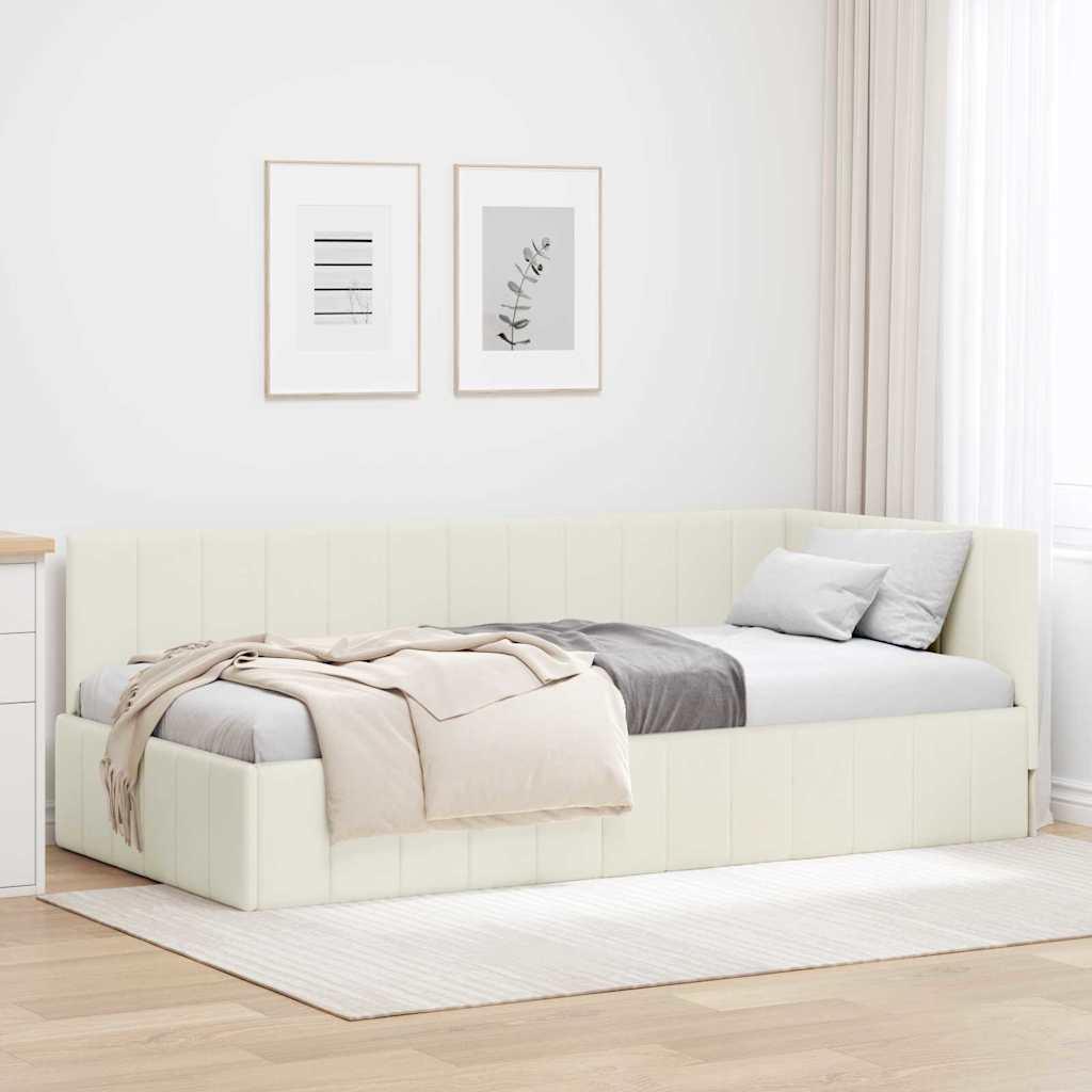 Hjørnesengramme med hovedgærde Creme 90 x 200 cm Fløjl