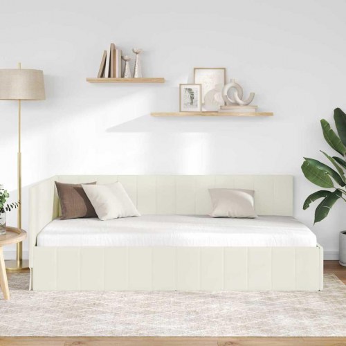 Hjørnesengramme 90 x 200 cm i fløjl - creme