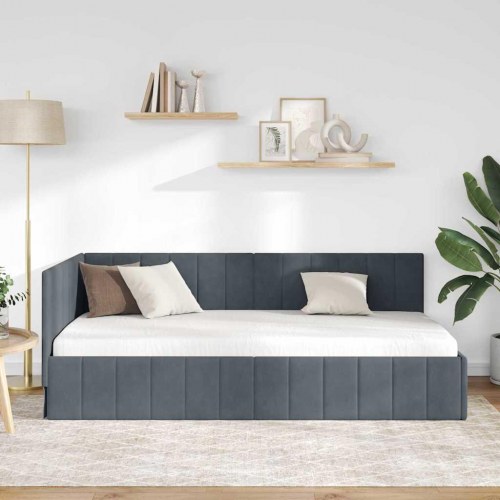 Hjørnesengramme 90 x 200 cm i fløjl - mørkegrå
