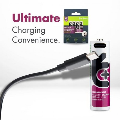 AA batterier genopladelige USB-C – Uniross – pakke med 4