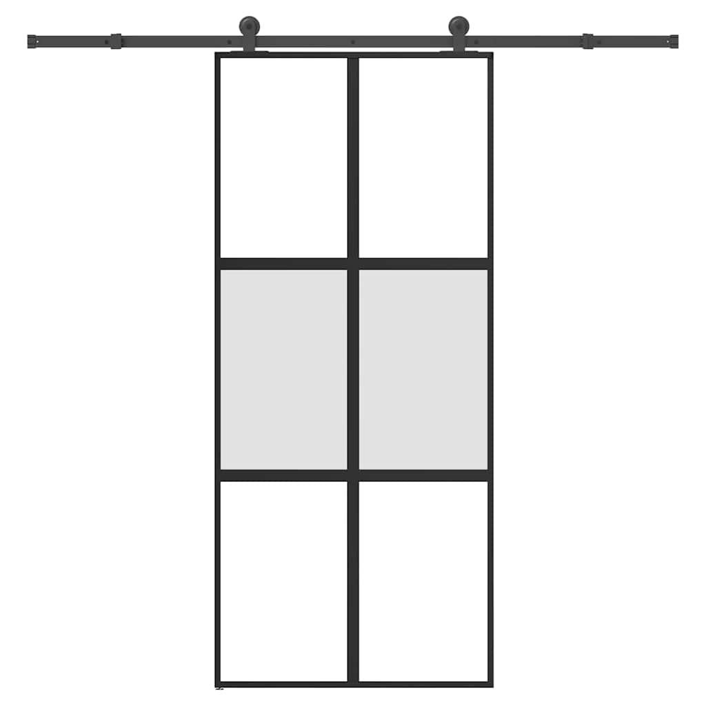Skydedør med hardwaresæt 90x205 cm hærdet glas og aluminium