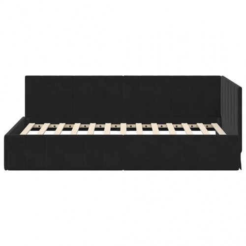 Hjørnesengramme 90 x 190 cm - sort fløjl