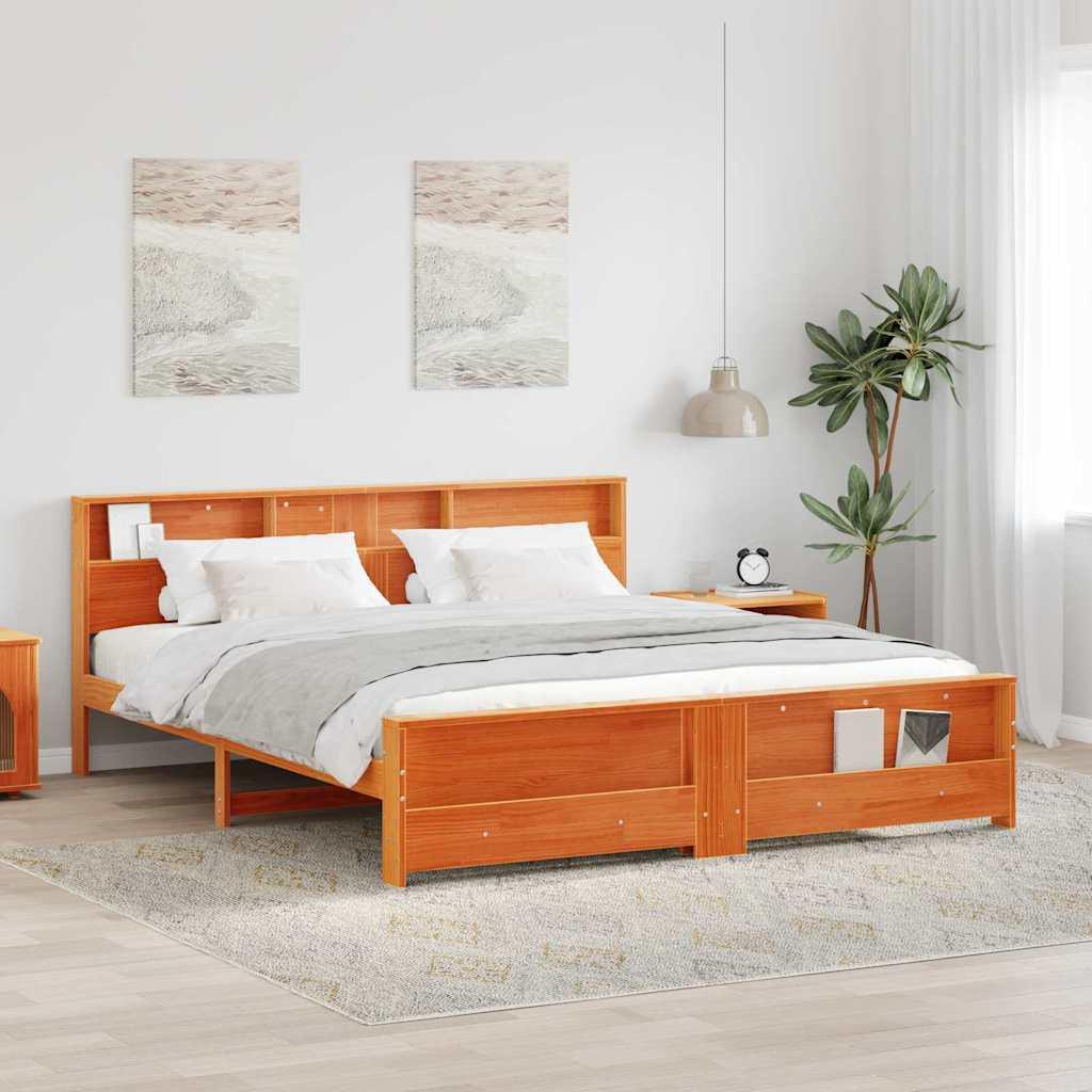 Sengestel 200 x 200 cm - voks brun, massivt fyrretræ med lamelbund