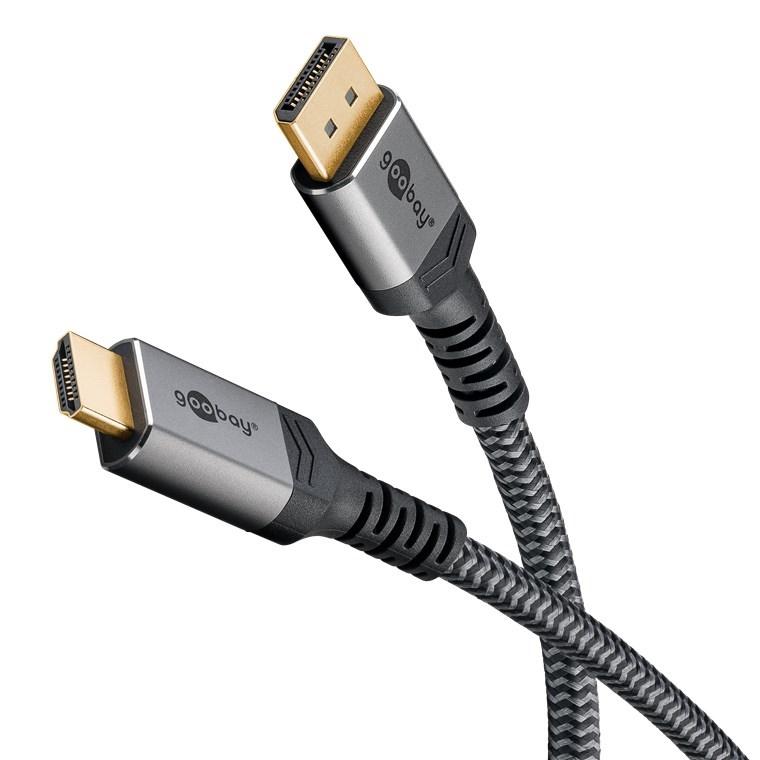 DisplayPort til HDMI kabel 5 m - Goobay 4K 60 Hz (sølv) billede