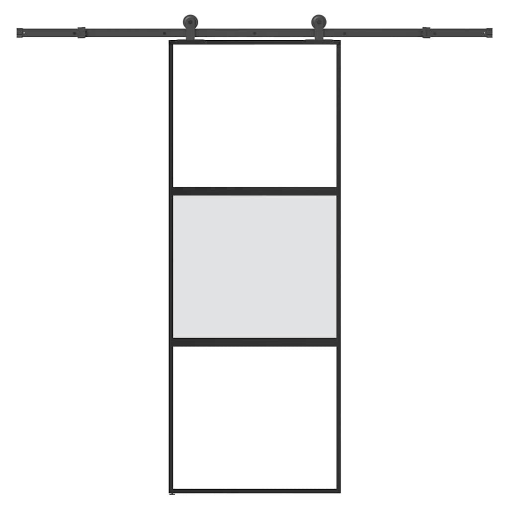Skydedør med hardwaresæt 76x205 cm hærdet glas og aluminium