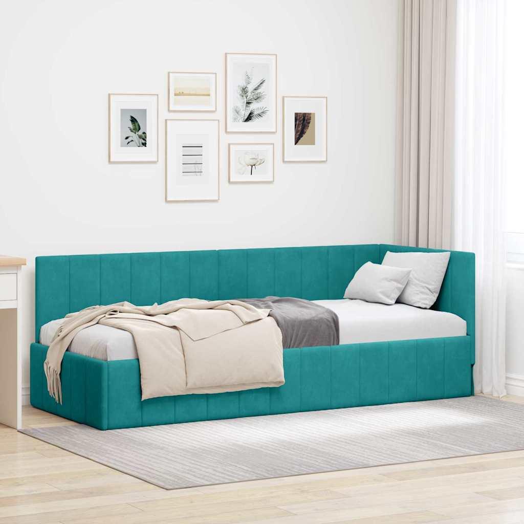 Hjørnesengramme med hovedgærde Turkis 80 x 200 cm Fløjl