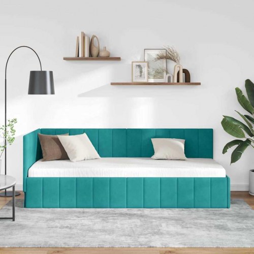 Hjørnesengramme 80 x 200 cm i turkis fløjl